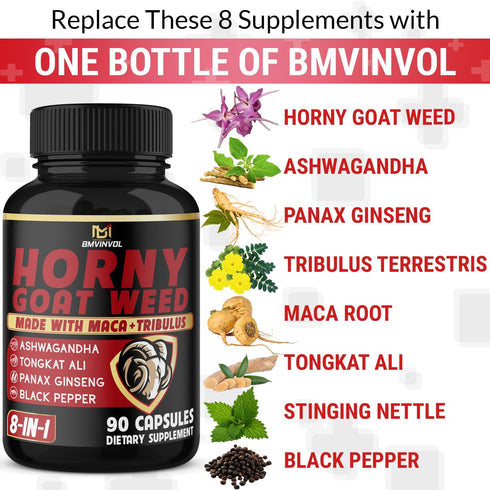 BMVINVOL Horny Goat Weed Capsules - 7000mg Herbal Equivalent - Maca, Ginseng, Tribulus Terrestris, Ashwagandha - Performance and Energy Support - ...