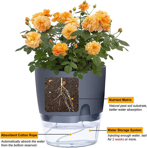 Self Watering Planters for Indoor Plants, 4 Pack 4.1 Inch African Violet Pots, Modern Decorative Flower Pots with Transparent Water Reservoir, Per...