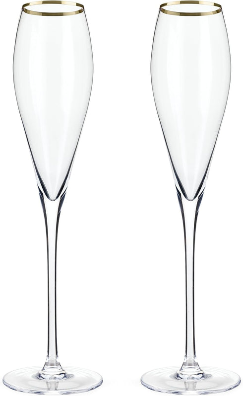 Viski Gold-Rimmed Crystal Champagne Flutes, Crystal Drinking Glasses, Stemmed Wine Martini Glass Set, Housewarming Wedding Wine Gift - Set of 2, 8...