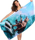 LIVILAN Funny Shark Bear Beach Towel, 30" x 60" Oversized Microfiber, Soft, Quick Dry, Sand Free, Ideal for Bath, Pool, Travel, Unique Shark & Bea...