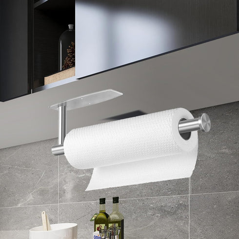 Paper Towel Holder, Self Adhesive or Drilling Paper Towel Holder Under Cabinet for Kitchen, Bathroom, Sink, Pantry, Fridge, Stainless Steel Paper ...