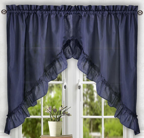Ellis Curtain Stacey Sheer Balloon Valance, 60" x 15", Navy...