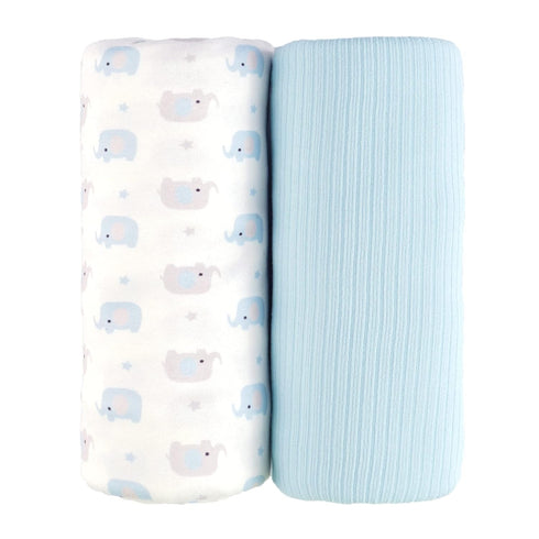 Viviland Jersey Swaddle Blanket, Ultra Soft Stretchy Receiving Blanket, Baby Boy Newborn Swaddle Wrap, 40 x 30 inches, 2 Pcs, Elephant...