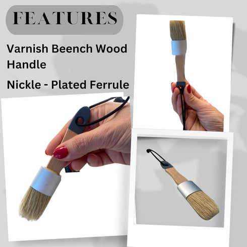 Chalk Wax Paint Brush – 2 PCs 1 Flat Paint Brushes for Furniture Painting 1 Round Chalk Wax – Bristle Paint Brushes Set Suitable with Any Chalk Pa...