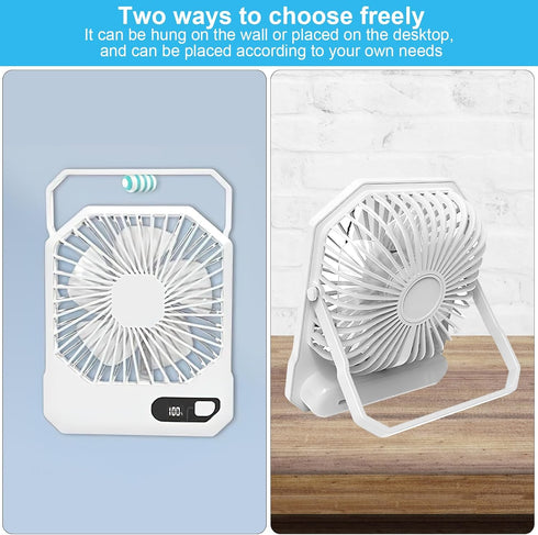 Desk Fan Battery Rechargable Fan, Ultra Quiet Small Portable Fan, 2600mAh 180°Foldable Portable Personal Fan 3 Speeds Adjustable Fan with USB and ...