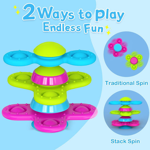 Suction Cup Spinner Toys for 1 Year Old Boy Girl, 3PCS Spinning Toys for Toddlers 1-3,Sensory Toys Bath Toys Travel Toys for Babies 10-12 Months,F...