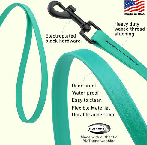 Dogline Biothane Waterproof Dog Leash Strong Coated Nylon Webbing with Black Hardware Odor-Proof for Easy Care Easy to Clean High Performance for ...