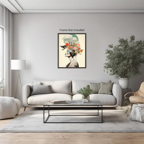 Posterizer 1 pcs-flowers-butterflies-vintage woman collage-Floral & Botanical Art-Abstract & Modern Art-Gift for Art Lovers- UNFRAMED Wall Art...