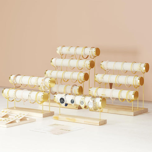 ProCase Bracelet Holder Display Bracelet Organizer Stand, Gold Detachable Bangle Storage Rack for Selling, Velvet Wrap Watch Holder with Wooden Ba...