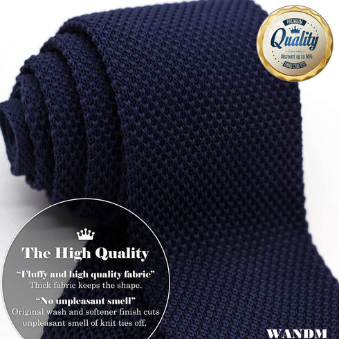 Men's Pointed Knit Tie Necktie Width 2.75 inches Washable Solid Color Navy Blue...