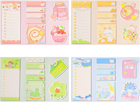 4 Pack Cute Sticky Notes Set, 240 Sheets/Pad Kawaii Self-Stick Note Pads Cartoon Series Sticky Notes Memo Pads for Teacher Students Gifts School O...