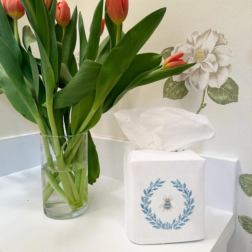 Jacaranda Living Square Tissue Box Cover, Linen/Cotton Fabric Tissue Holder, Decorative Cloth Tissue Cube Cover, Nature Designs Napoleon Bee Wreat...