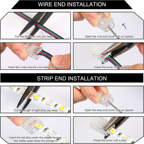 40 Packs LED Strip Connector 4 Pin,10 mm LED Connectors for Strip Lights, LED Strip to Wire Connector Waterproof RGB Unwired Clips for Strip Light...