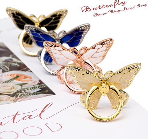 Butterfly Cell Phone Ring Grip Holder, 360 Degrees Rotation Phone Ring Grip Stand, Metal Finger Kickstand Compatible with iPhone, Samsung Galaxy, ...