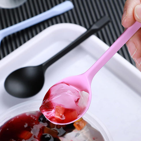 Pack of 100 Pink Extra-Heavy Weight Disposable Plastic Spoons Disposable Flatware Silverware for Soup Dessert Ice Cream Take Out Spoon...