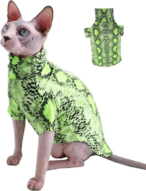 Limited Edition Cool Sphynx Hairless Cat Summer Snake Skin pattern Cotton T-Shirts Pet Clothes, Round collar vest Kitten Shirts sleeveless, Cats &...