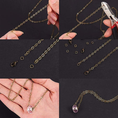 SUNNYCLUE 32.8Feet/10m Antique Bronze Chain Bulk Brass Curb Chain 2.6x2x0.3mm Links Cable Chains for Jewelry Making Chains 100Pcs Iron Jump Rings ...