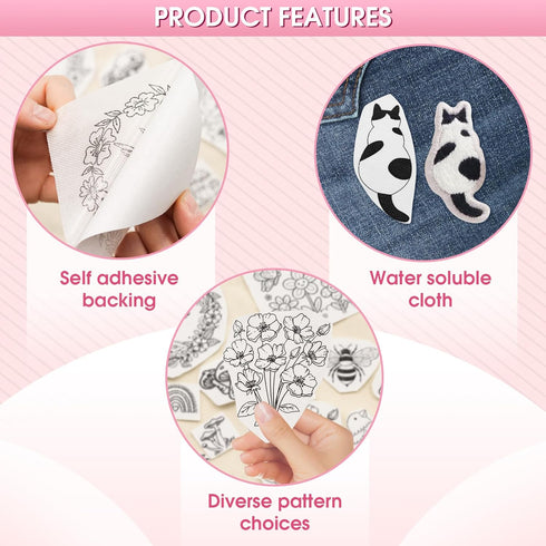 192Pcs Hand Embroidery Patterns, Water Soluble Embroidery Patterns with Pre-Printed 26Letters,Flower,Mushrooms,Butterfly,Puppy,Cat for Hand Sewing...