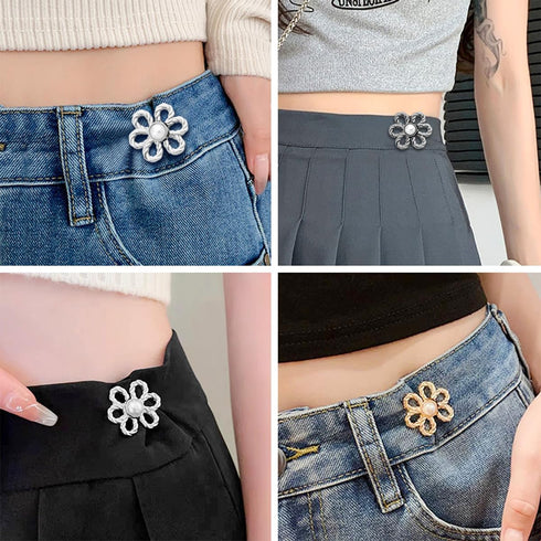 6 Sets Flower Jeans Button Pant Waist Tightener, Adjustable Jean Button Pin, Detachable Jean Button, No Sewing Buttons for Jeans Pant Clips for Lo...