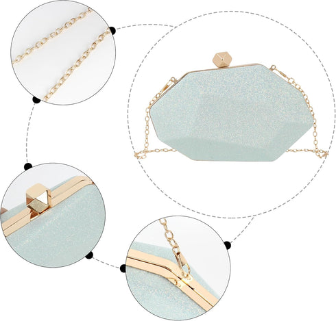 Women Lattice Pattern Metal Handbag Chain Geometric Evening Clutch Purse...