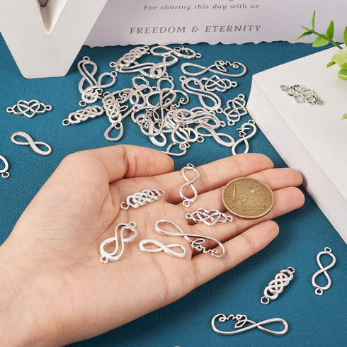 Pandahall 42Pcs Infinity Symbol Connectors Charms Alloy Heart Infinity Link Charms 7 Styles Tibetan Style Pendants for DIY Bracelet Necklace Jewel...