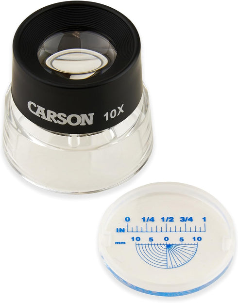 Carson LumiLoupe 10x Power Pre-Focused Stand Magnifier With Dual Lens and Snap-On Reticle (LL-20)...