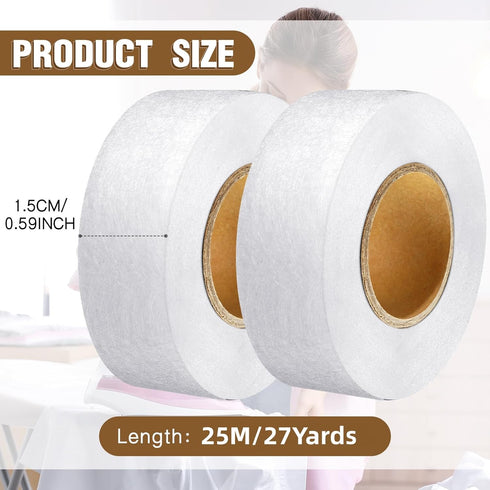 Outus 2 Rolls Fabric Fusing Tape Adhesive Hem Tape Iron on Tape Each 1/2 Inch (White,27 Yards Each)...
