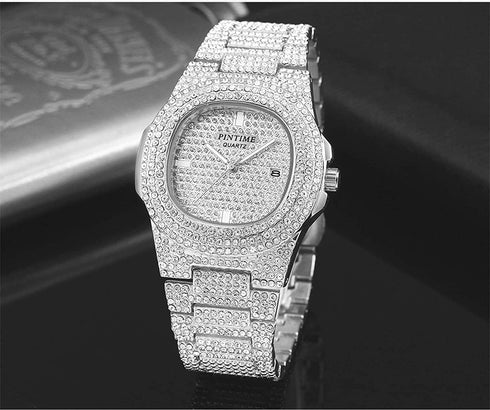 Gosasa Luxury Unisex Watches Crystal Diamond Stainless Steel Watches Quartz Calendar Big Face Wrist Watch for Women Men...