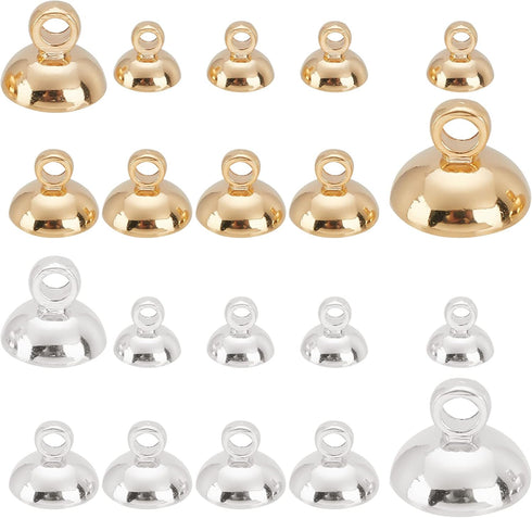SUNNYCLUE 1 Box 40Pcs 4 Style 24K Gold Plated Bead Cap Pendant Bails Ball Pendant End Caps Bead Cap Bails Connector Findings for Jewelry Making Be...
