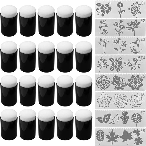 Daily Treasures 20Pcs Finger Sponge Daubers, Finger Painting Sponge with 8Pcs Flower Stencil Templates for Arts and Craft Painting Projects-Dauber...