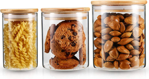 YULEER Airtight Food Storage Containers, Glass Jar with Lids, Glass Jar for Serving Candy, Cookie, Rice, Food - Set of 3...