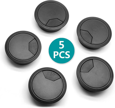 5Pcs 2-3/8" / 60mm Computer Desk Grommet, Plastic Round Desk Grommet Hole Wire Cover Organizer, Black...