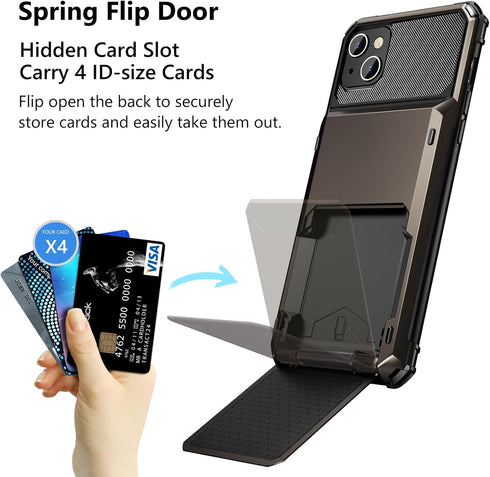 Vofolen for iPhone 15 Plus Case with Card Holder, Dual Layer Heavy Duty Shockproof Wallet Case, Hidden Flip 4-Card Slot Protective Hard Back Cover...