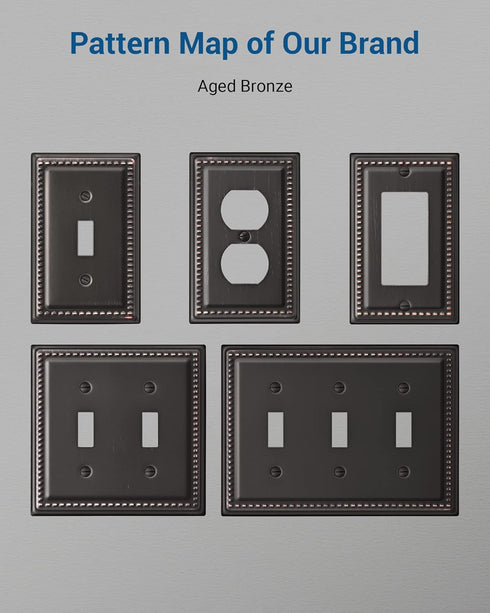 DEWENWILS 4-Pack Metal Wall Plates, Electrical Outlet Cover Plates, Aged Bronze for Home Decor...