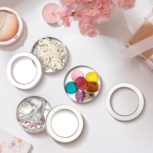 TecUnite 4 oz Metal Tin Cans Round Tin Containers Empty Cans with Clear Top Lid Spice for Kitchen Office Candles Candies and Gifts Holding(24 Piec...