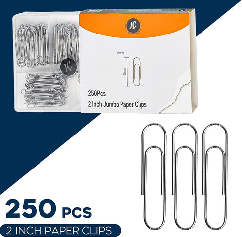 250 Pack Premium Paper Clips of 2 Inch Large Size - Jumbo 2” Silver Paperclips, Rust-Resistant Smooth Nickel Plated Clips, Essential for Organizat...