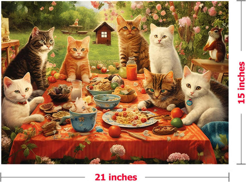 500 Piece Puzzles for Adults - 21" x 15" Jigsaw Puzzles - Difficult Puzzles for Adults Challenging - Purrfect Picnic...
