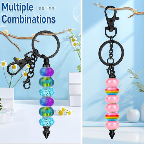 12 Pcs Beadable Keychain Bar, Black Beaded Key Chain for Pendant DIY, Alloy Blank Accessories Bulk for Keychain Making Supplies Jewelry Making Gif...