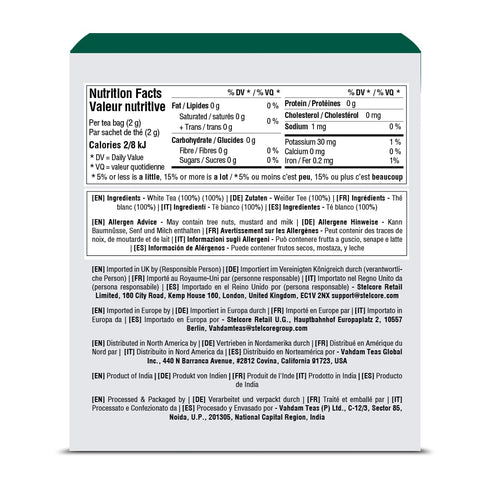 VAHDAM, Imperial Himalayan White Tea Bags (15 Count) Low Caffeine, Non GMO, Gluten Free | Handpicked Harvest From High Elevation Estates | Individ...