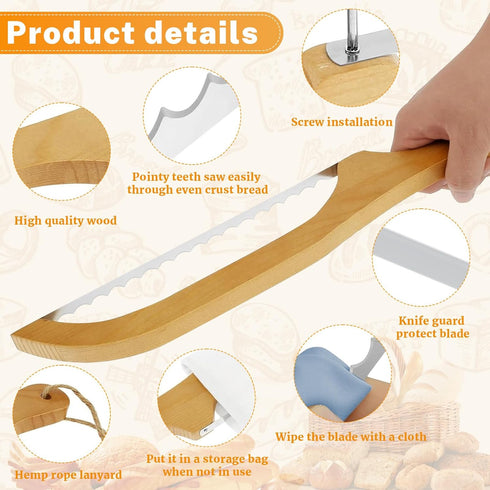 Bread Bow Knife 15.7" Serrated Bread Knife, Wooden Bread Cutter for Homemade Bread, Bow Knife for Sourdough, Bread Slicing Knife Bread Saw Kitchen...
