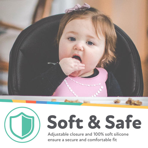 Nuby 3D Soft Silicone Baby Bib with Scoop - Silicone Bib for Toddlers and Babies 6+ Months - Suspenders and Bow Tie...