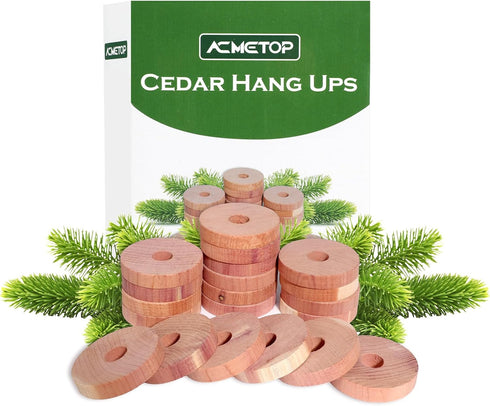 ACMETOP 24 Pack Cedar Blocks for Clothes Storage, 100% Natural Cedar Rings, Cedar Chips for Closets Storages, Cedar Balls Hangers for Wardrobes Cl...