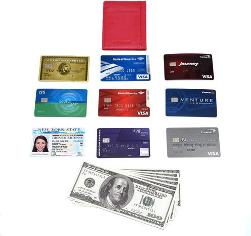 Unisex-Adult's Petite Credit Card Holder Leather Slim Minimalist Wallet, Red, Classic...