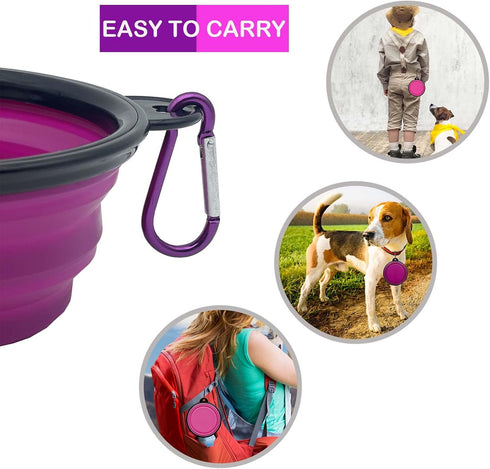 Small Collapsible Dog Bowl 12oz,2 Pack Portable and Foldable Pet Travel Bowls Collapsable Dog Water Feeding Bowls Dish with 2 Carabiners & Lids fo...