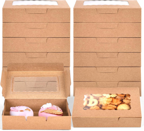 VGOODALL 20PCS snack Cookie Boxes with Window, 7"x4.3"x1.5" Brown Bakery Boxes Treat Bakery Cake Boxes for Macaron Chocolate Dessert Wedding Birth...