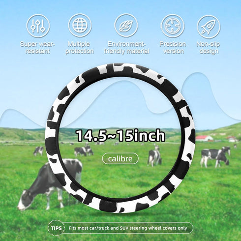 SuperKaKa 3PCS Cow Print Steering Wheel Cover,Auto Cute Anti-slip Breathable Cow-Pattern Shift Gear & Hand Brake Covers Universal Car Interior Acc...
