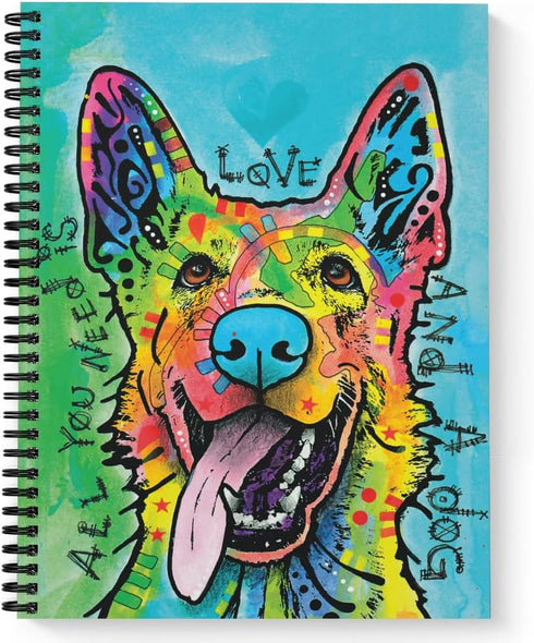Softcover Love And A Dog Dean Russo 8.5" x 11" Spiral Notebook/Journal, 120 Wide Ruled Pages, Durable Gloss Laminated Cover, Black Wire-o Spiral. ...