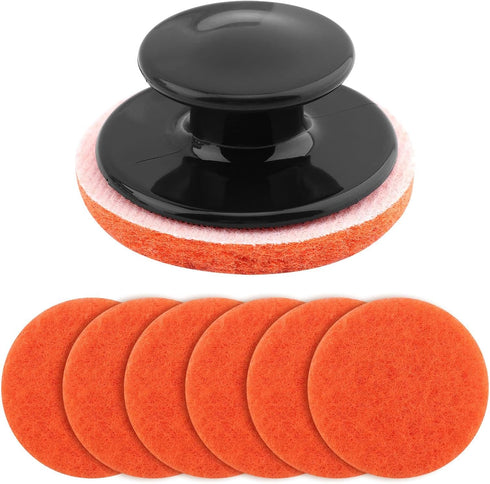 Griddle Cleaning Kit, 7 Scrubber Pads + 1 Handle, Reusable Scouring Pad, Multi-Purpose Scrubber for Pots, Pans, Grills, Ovens, Sinks...
