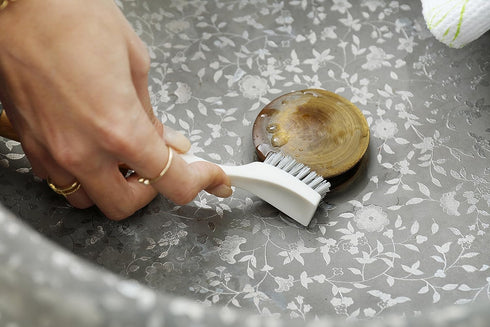Full Circle Micro Manager, Deep Cleaning Brush for Crevices, Shower, & Grout, Tough Bristles, Sustainable Bamboo Handle, White...