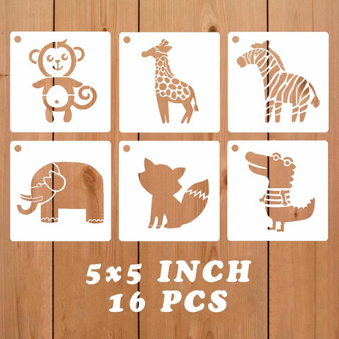 16 Pieces Animal Theme Stencils Farm Reusable Painting Stencils for Scrapbooking Drawing Tracing DIY Furniture Wall Floor Fabric Decors, 5X5 Inche...